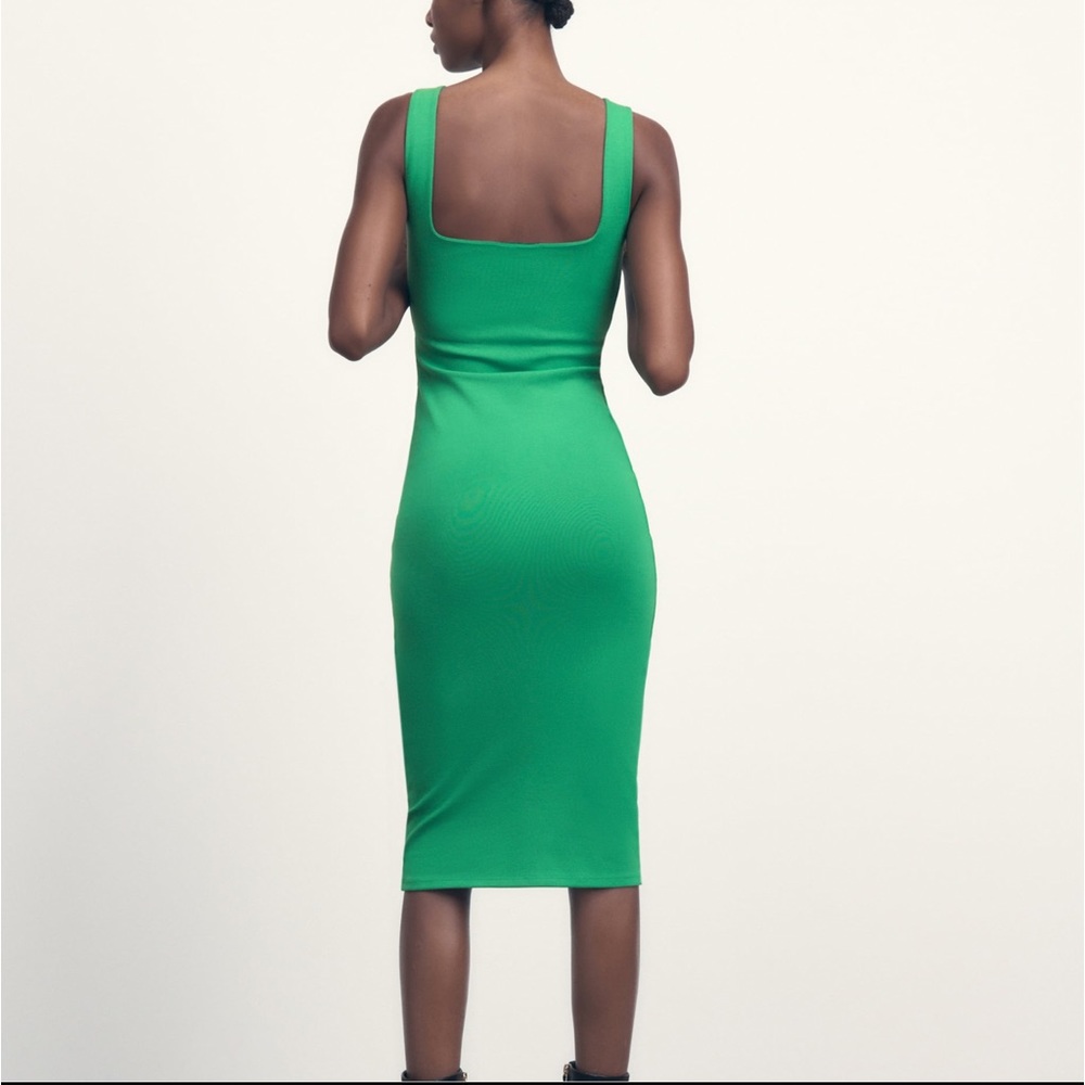 Zara square neckline midi emerald green dress - Picture 4 of 8